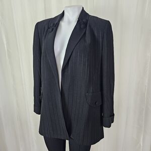 Vintage Zelda black pinstripe covered button open front blazer medium